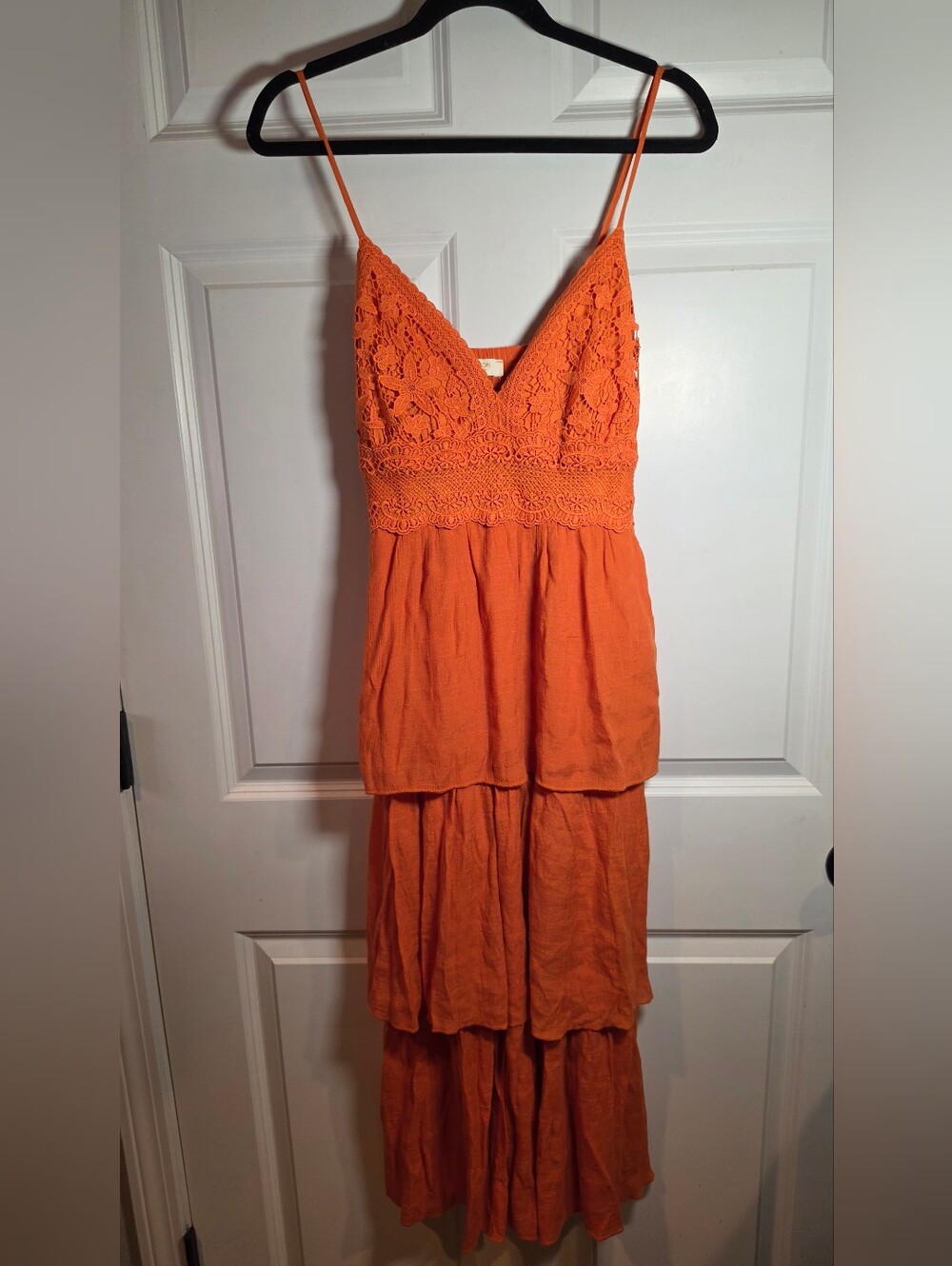 Rebellion Orange Lace Bodice Tiered Maxi Dress M